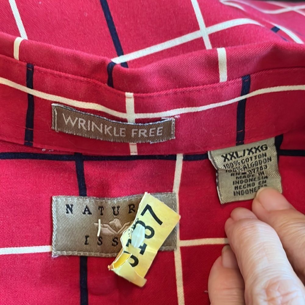 Natural Issue red, black & cream checked long sleeved cotton shirt - Picture 7 of 8